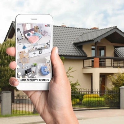 Green Bay vivint phone display of cctv live feed in front of a house